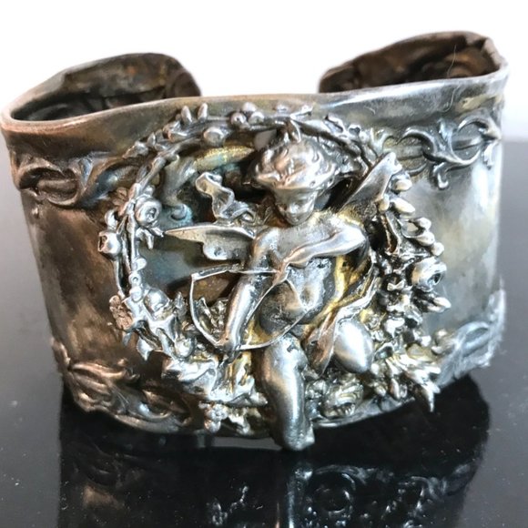Antique Obsessions Dresses & Skirts - Angel Sterling Silver Cuff Bracelet Repoussé Antique 925 Victorian Wide Floral